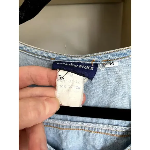 Vintage 1990's Light Denim Jean Ruffle Mini Dress Medium Western Coastal Cowgirl - Picture 2 of 5